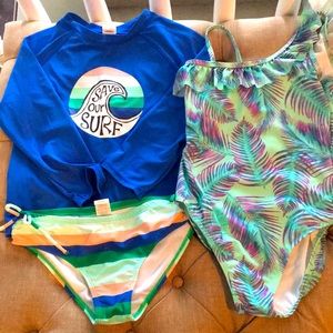 Girls 10-12 1 piece swimsuit and rash guard set